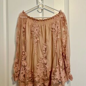 Marled Pink Lace Blouse